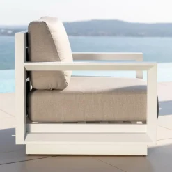 MOBELLIA Fauteuil de jardin détente en aluminium Elba Blanc et taupe Blanc - Taupe Discount