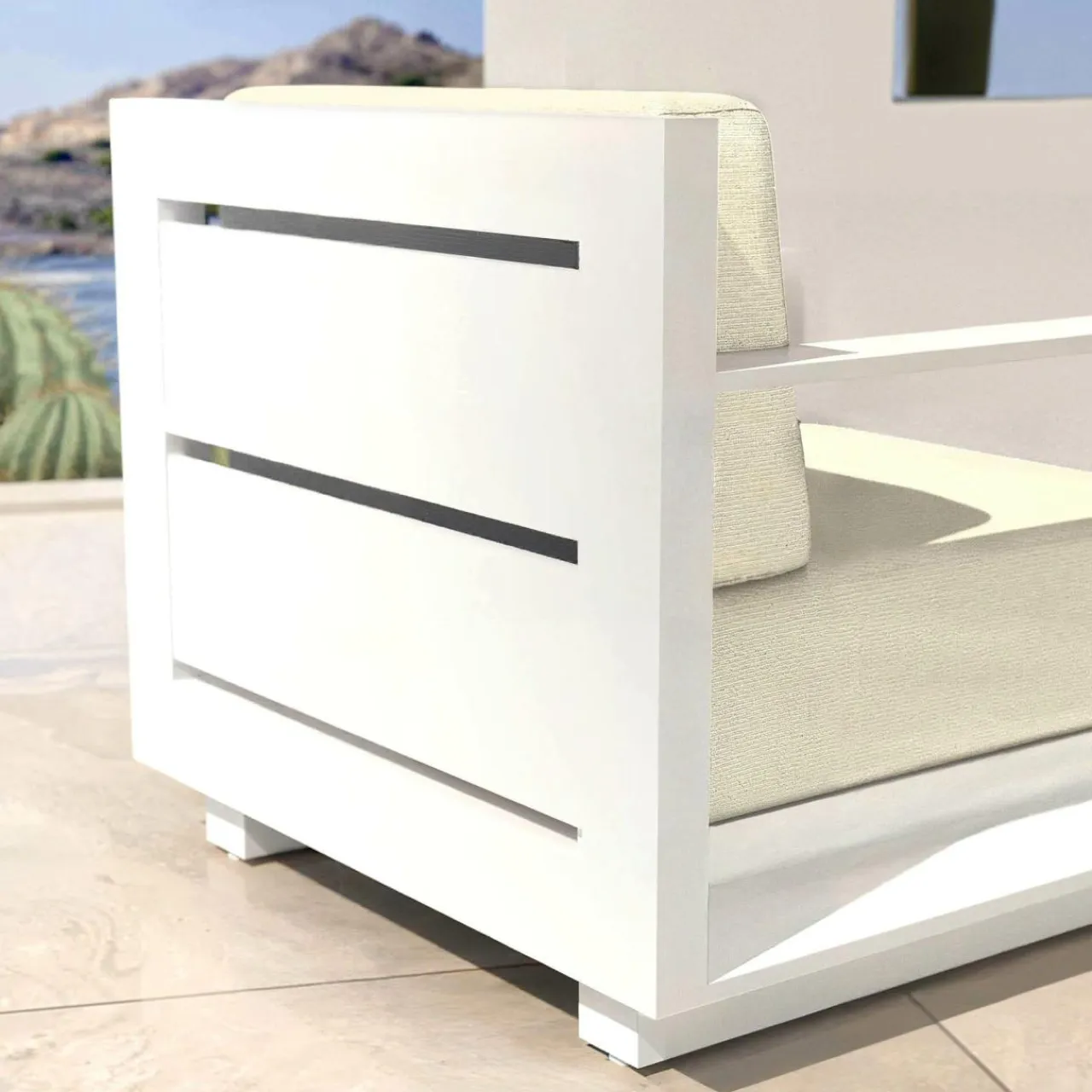MOBELLIA Fauteuil de jardin détente en aluminium Elba Blanc et beige Blanc - Beige