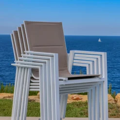 MOBELLIA Fauteuil de jardin empilable aluminium Portofino Taupe Online