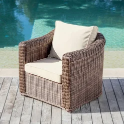 MOBELLIA Fauteuil de jardin en résine tressée Calvi Sépia et beige Tressé Sepia - Beige Outlet
