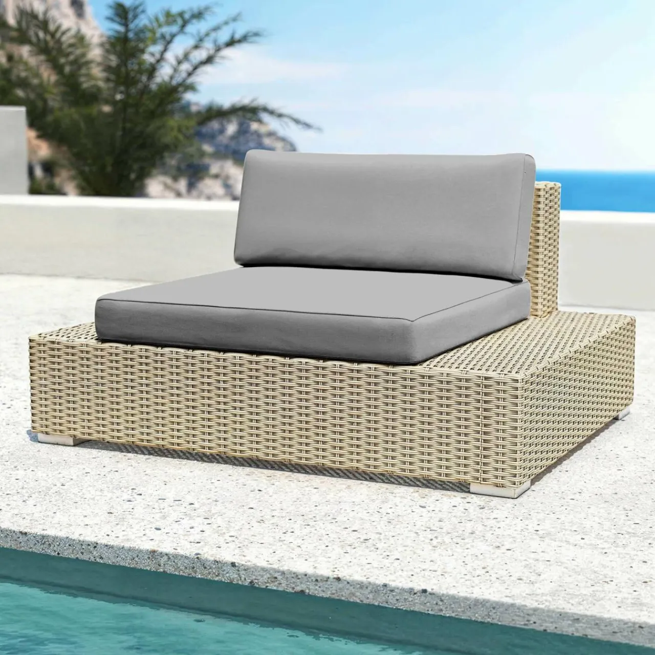 MOBELLIA Fauteuil de jardin en résine tressée Palma Gris et anthracite Tressé Gris - Anthracite Outlet