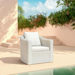 MOBELLIA Fauteuil de jardin en résine tressée Calvi Blanc Tressé Blanc - Blanc New