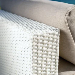 MOBELLIA Fauteuil de jardin en résine tressée Palma Blanc et taupe Tressé Blanc - Taupe Hot