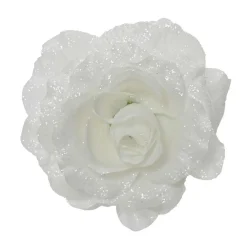 KAEMINGK Fleur décorative sur pince (D12 cm) Scintillant Blanc Clearance