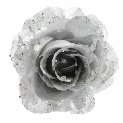 KAEMINGK Fleur décorative sur pince (D14 cm) Rosace Argent