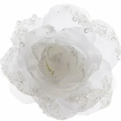 KAEMINGK Fleur décorative sur pince (D14 cm) Rosace Blanc Hot