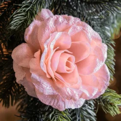 KAEMINGK Fleur décorative sur pince (D12 cm) Scintillant poudré Rose