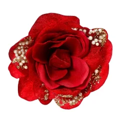 KAEMINGK Fleur décorative sur pince (D13 cm) Rose perlée Rouge Discount