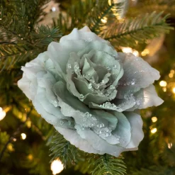KAEMINGK Fleur décorative sur pince pailletée (D14 cm) Vert sauge