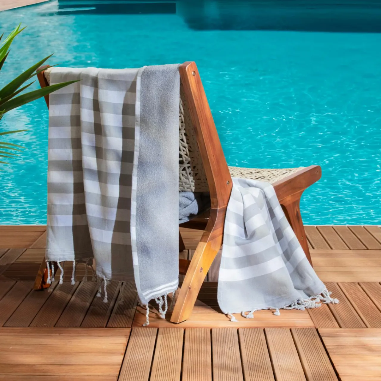 Fouta coton recyclé doublé éponge (100 x 200 cm) Coralia e Gris Discount