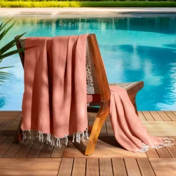 Fouta coton recyclé (200 x 200 cm) Ecume Corail Orange Clearance