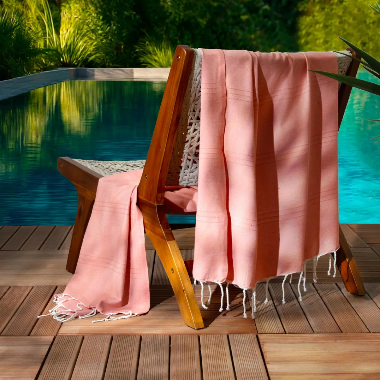 Fouta coton recyclé (100 x 200 cm) Sunshine Corail Orange Hot