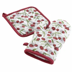 douceur d'intu017drieur Gant et manique coton Cerisette motif Rouge Hot