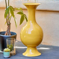 #N/A Grand Vase en métal émaillé fait main (H56 cm) Soléa brillant Jaune New