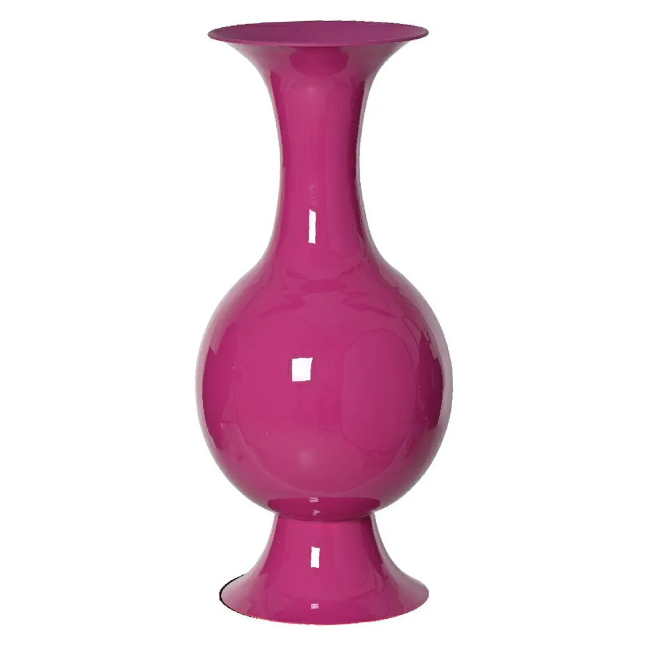#N/A Grand Vase en métal émaillé fait main (H56 cm) Soléa fuschia brillant Rose New