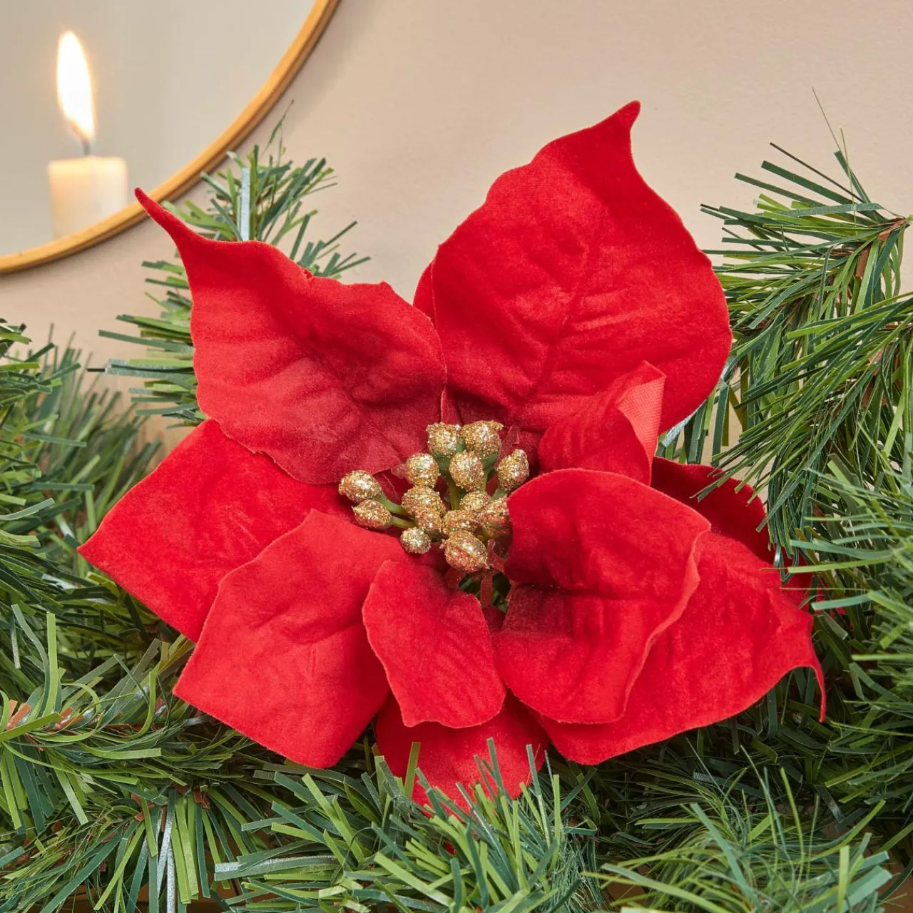 Feeric Lights & Christmas Guirlande de sapin (200 cm) Poinsettia luxe Rouge Outlet