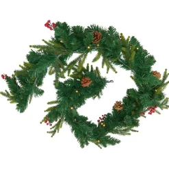 JJA guirlande de sapin lumineuse à piles (180 cm) Wister baies et pommes de pin Sapin vert lumineux Clearance