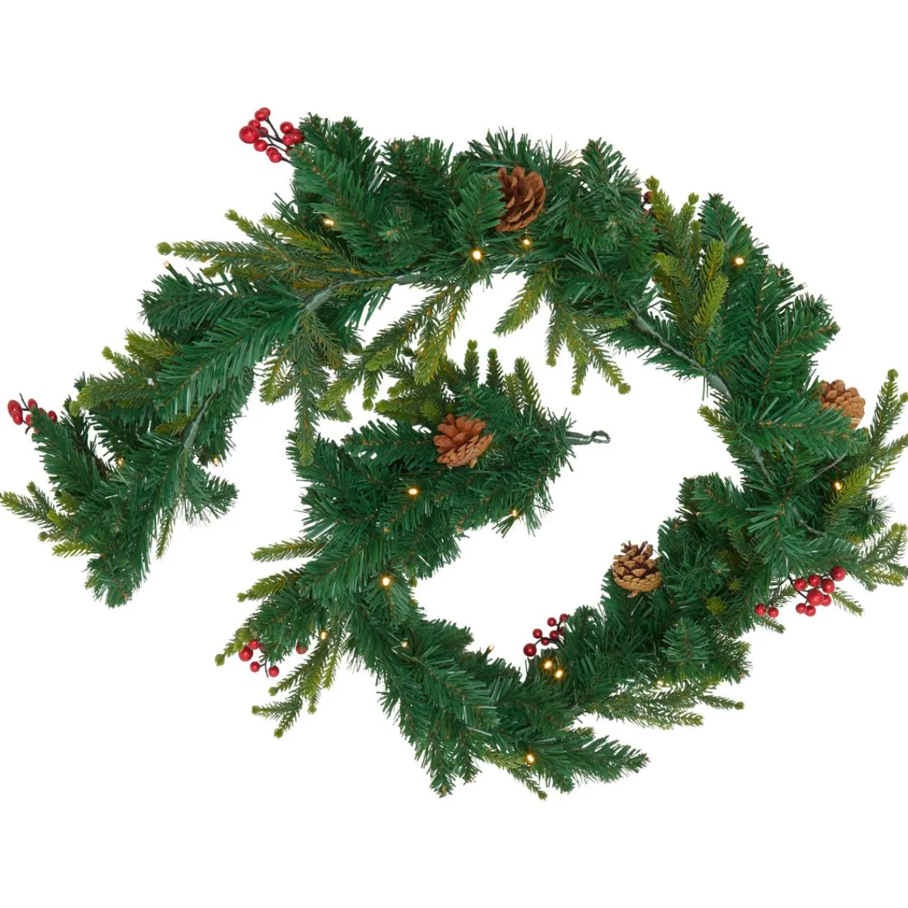 JJA guirlande de sapin lumineuse à piles (180 cm) Wister baies et pommes de pin Sapin vert lumineux Clearance
