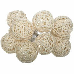 ATMOSPHERA Guirlande lumineuse déco à piles 10 boules 1,65 m Rotin Beige Outlet