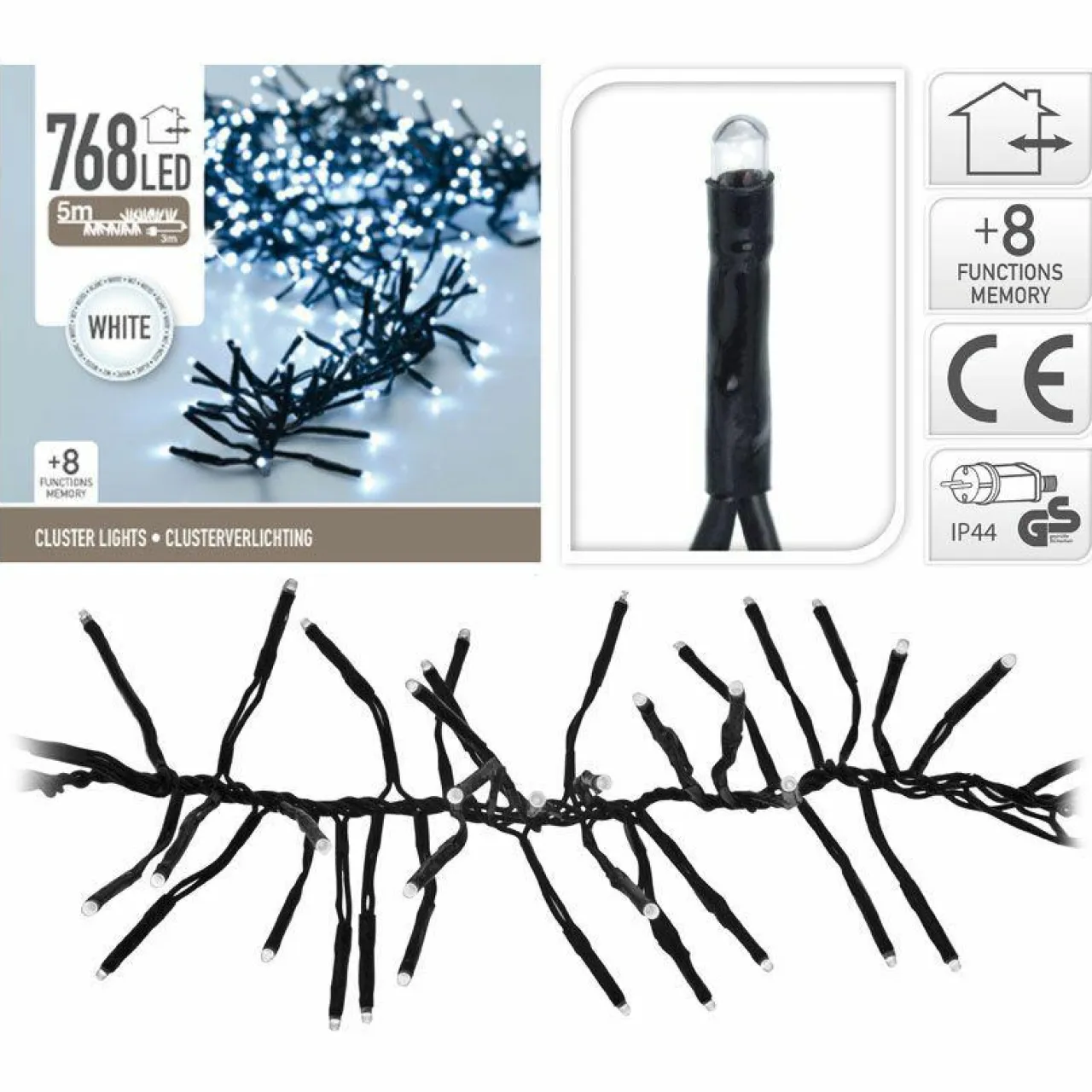 KOOPMAN Guirlande lumineuse 5,60 m 768 LED câble noir Boa Blanc froid Blanc Froid - câble noir Discount