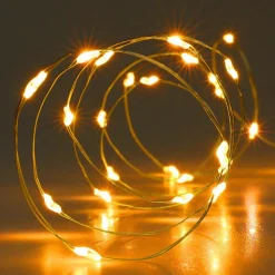KOOPMAN Guirlande lumineuse à piles 195 cm 40 Micro LED Fil d'or Blanc très chaud Clearance