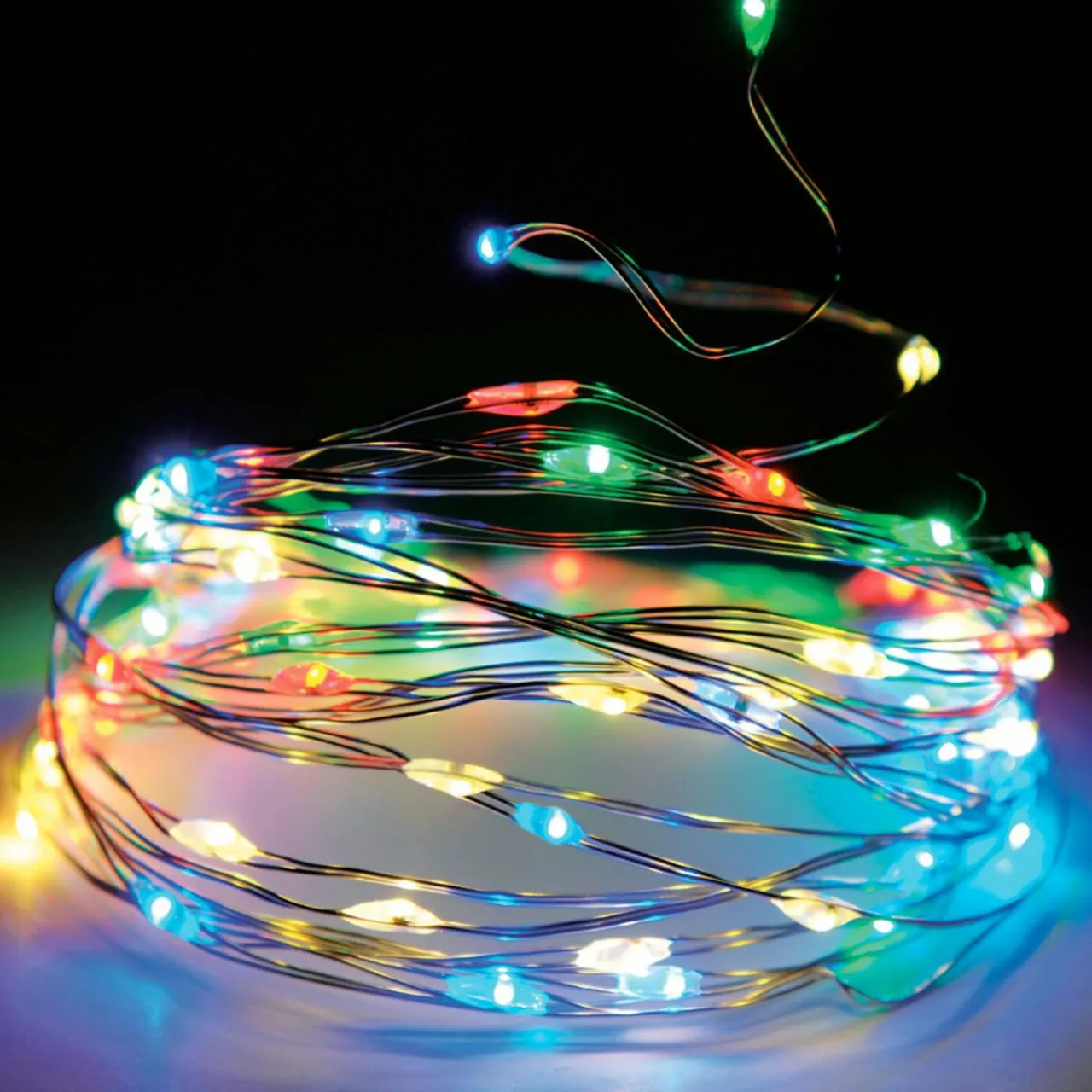 KOOPMAN Guirlande lumineuse à piles 5 m 100 Micro LED Fil d'argent Multicolore Outlet