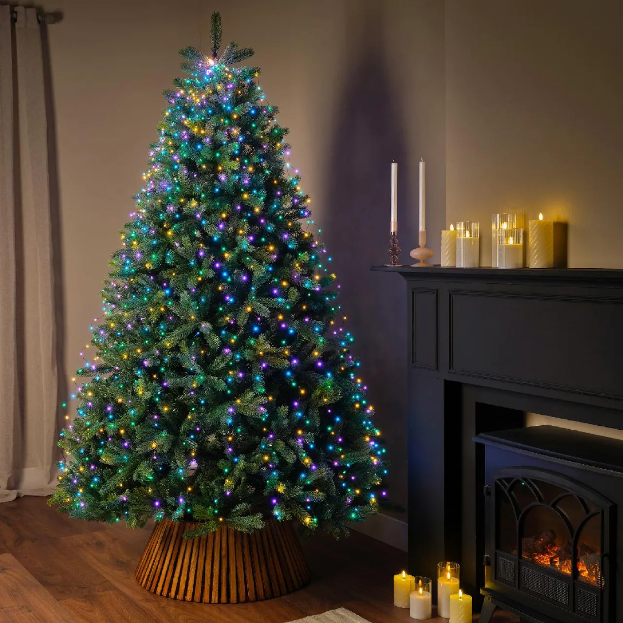 KAEMINGK Guirlande rideau pour sapin H1,80 m 408 Micro LED câble vert Multicolore pastel Multicolore Pastel Câble Vert Outlet