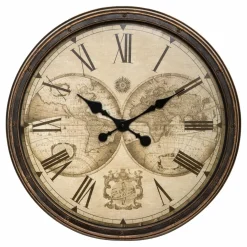 ATMOSPHERA Horloge murale (D51 cm) Monde Tomy patiné Marron Discount