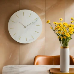 EMINZA Horloge murale en bois (D51 cm) Marbre Blanc New