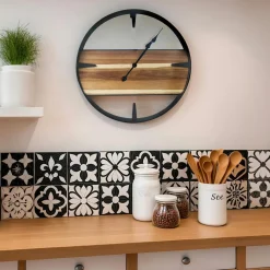 EMINZA Horloge murale en bois et métal (D57 cm) Nya Noir Discount