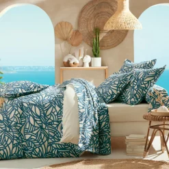 TRADI LINGE Housse de couette coton lavé (280 x 240 cm) Serena e Bleu New