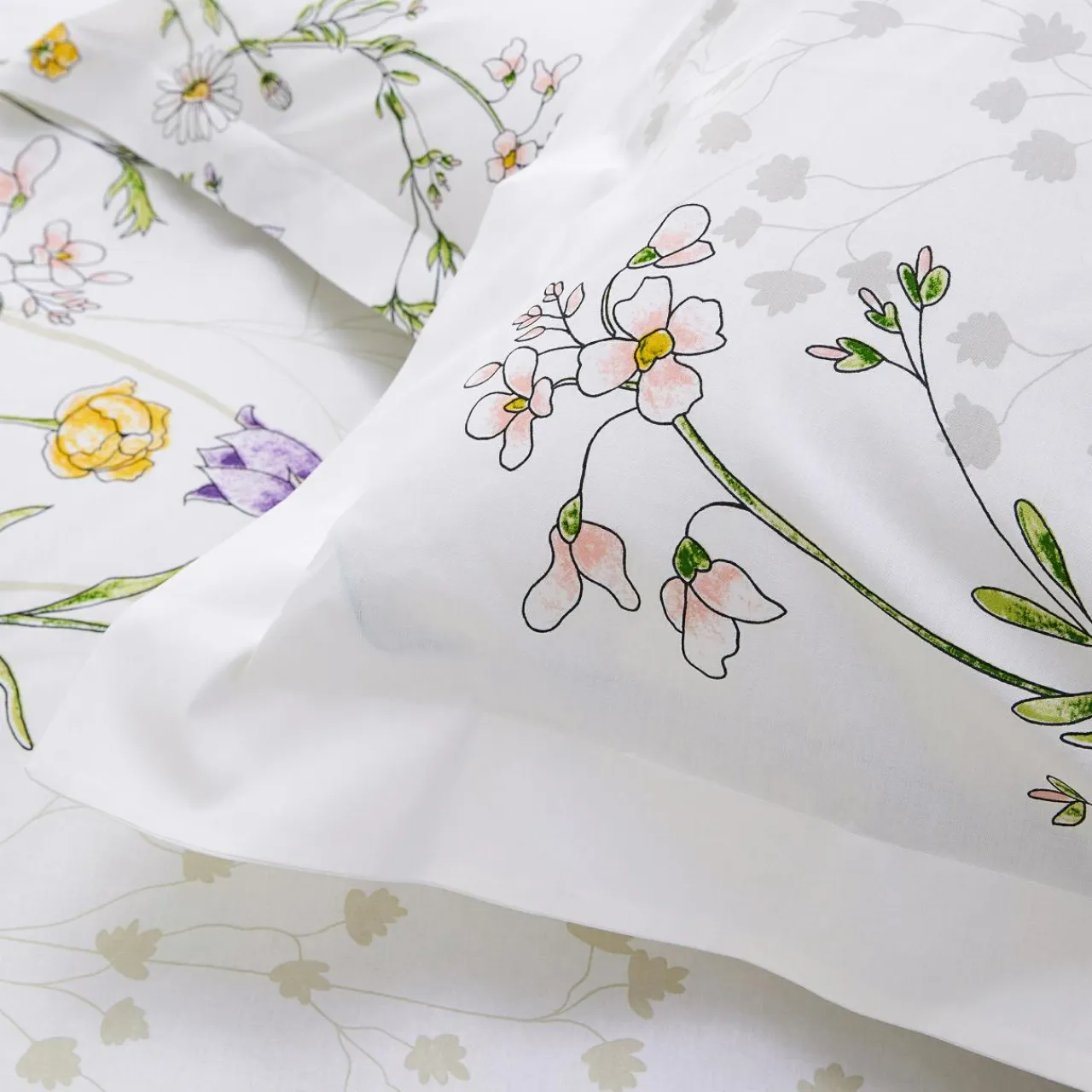 TRADILINGE Housse de couette coton (260 x 240 cm) Foliflora he Blanc New