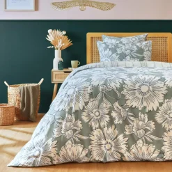 EMINZA Housse de couette coton (140 x 200 cm) Lara Vert Clearance