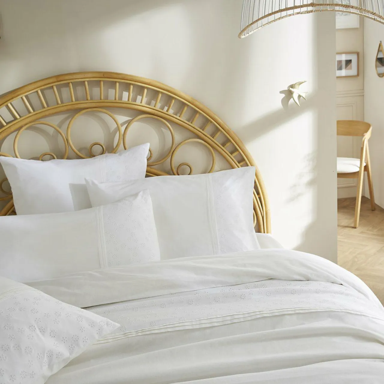 L'EFFET PAPILLON Housse de couette dentelle coton (240 x 220 cm) Jeanne he Blanc Discount
