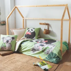 TRADILINGE Housse de couette enfant percale de coton (200 x 200 cm) Panda e Vert Sale