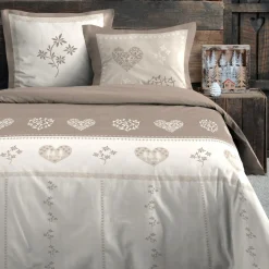 STOF Housse de couette et deux taies d'oreiller en coton (240 x 220 cm) Modane Ecru New
