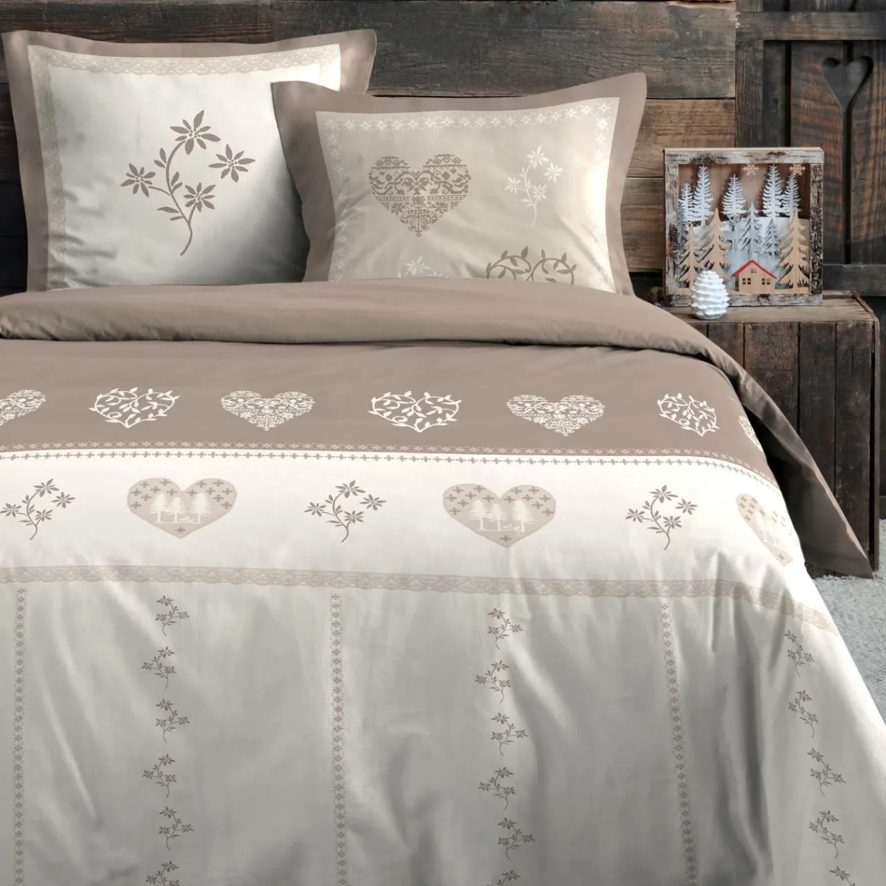 STOF Housse de couette et deux taies d'oreiller en coton (240 x 220 cm) Modane Ecru New