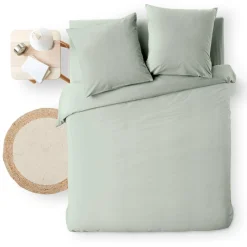 douceur d'intu017drieur Housse de couette et deux taies d'oreiller coton (260 x 240 cm) Meline Vert sauge