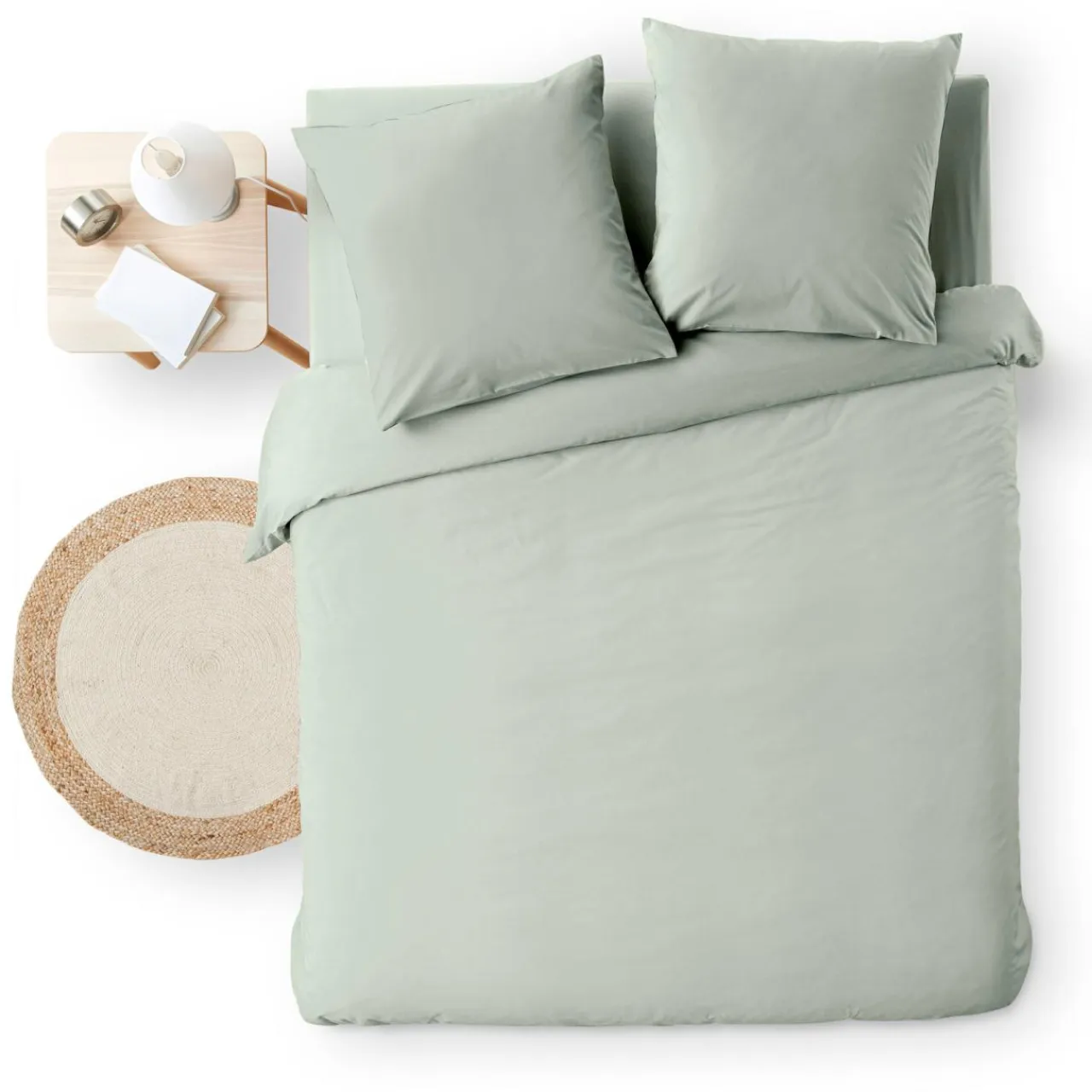 douceur d'intu017drieur Housse de couette et deux taies d'oreiller coton (260 x 240 cm) Meline Vert sauge