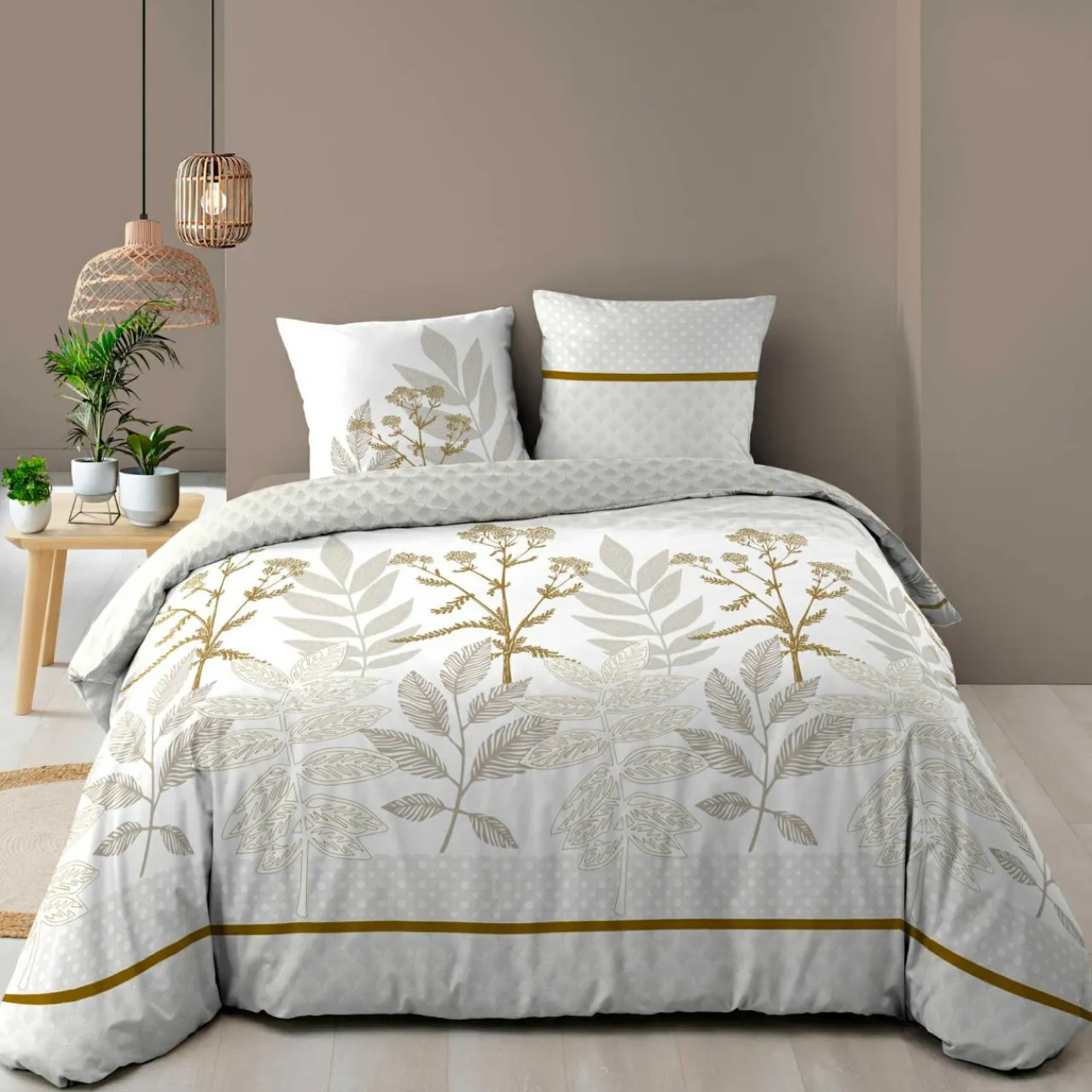 douceur d'intu017drieur Housse de couette et deux taies d'oreiller en coton (240 x 220 cm) Raoni Beige Discount
