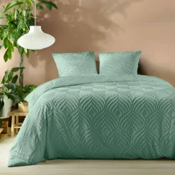 douceur d'intu017drieur Housse de couette et deux taies microfibre (240 x 220 cm) Heltie Vert sauge