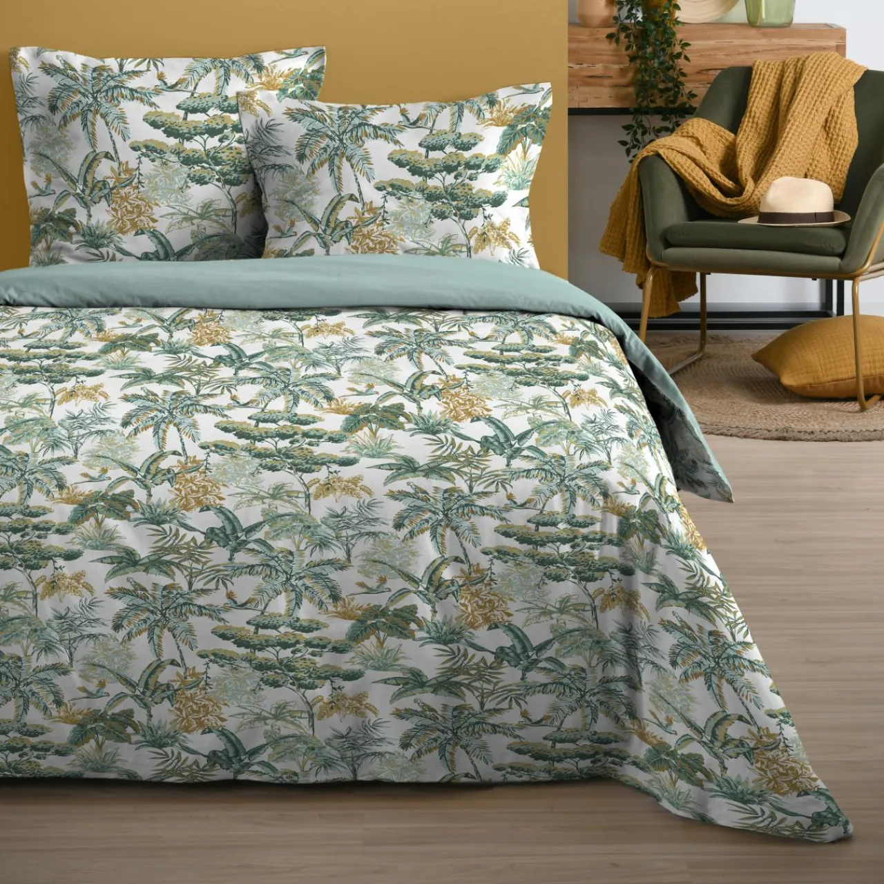 STOF Housse de couette et deux taies coton (240 x 220 cm) Mafate e Vert Sale
