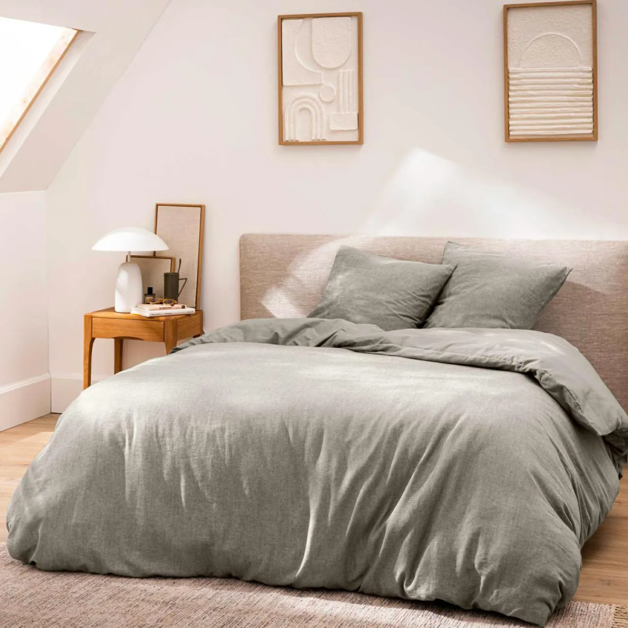 douceur d'intu017drieur Housse de couette et deux taies d'oreiller coton (240 x 220 cm) Meline Gris Anthracite Sale