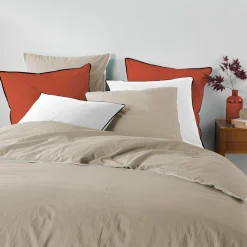 DOUCEUR D'INTERIEUR Housse de couette et deux taies coton lavé (260 x 240 cm) Linette Beige Outlet