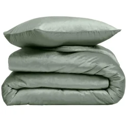 douceur d'intu017drieur Housse de couette et deux taies d'oreiller velours (240 x 220 cm) Velina cèdre Vert Discount
