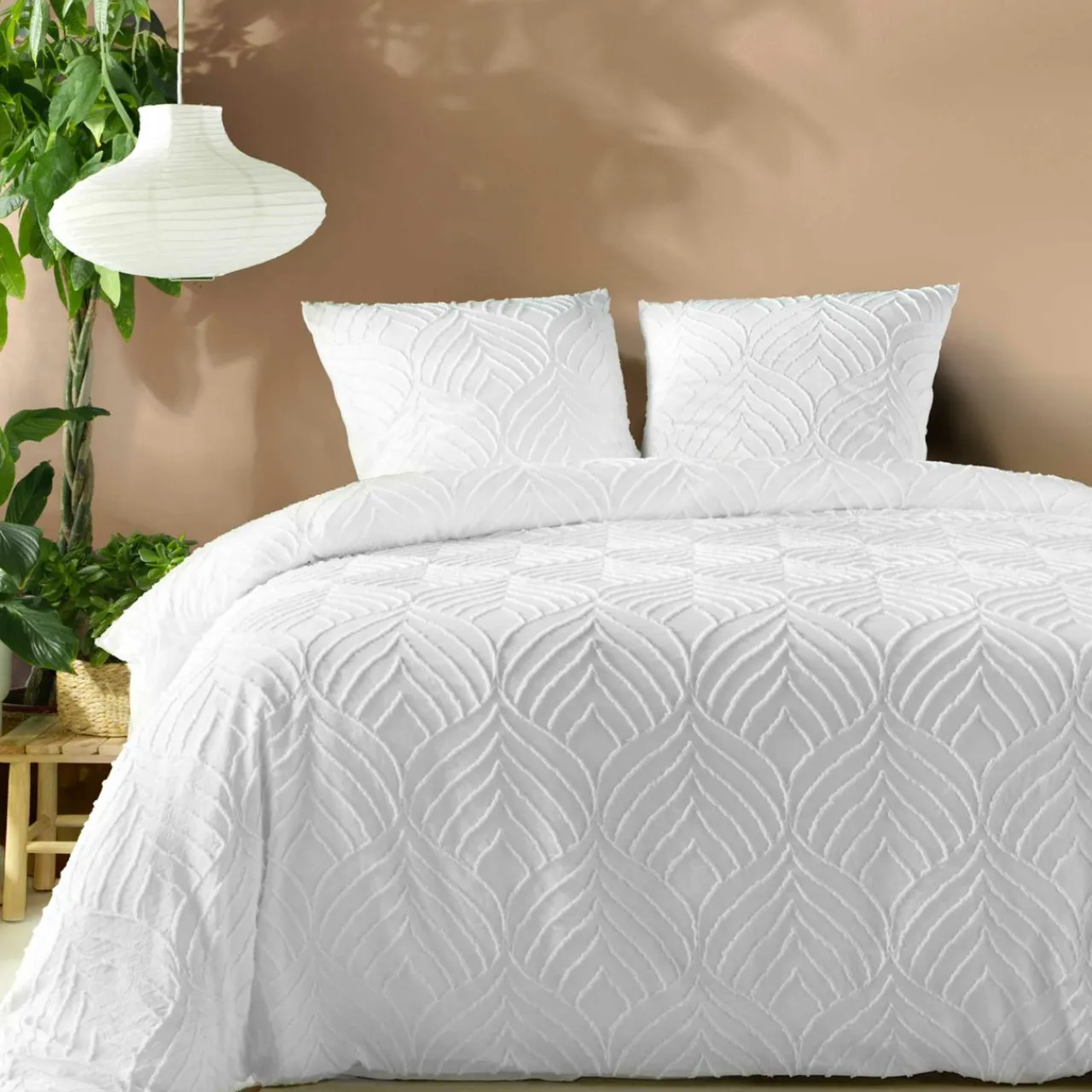 douceur d'intu017drieur Housse de couette et deux taies microfibre tuftée (240 x 220 cm) Heltie he Blanc Clearance