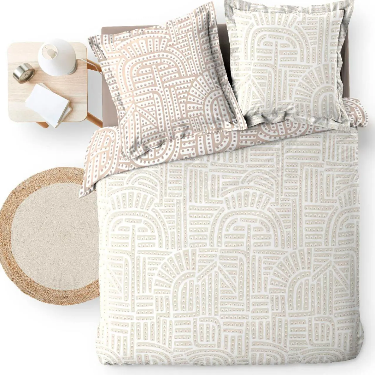 douceur d'intu017drieur Housse de couette et deux taies d'oreiller percale de coton (260 x 240 cm) Eliot Beige
