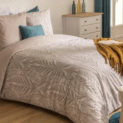 ATMOSPHERA Housse de couette et deux taies coton (240 x 220 cm) Nalh Beige New