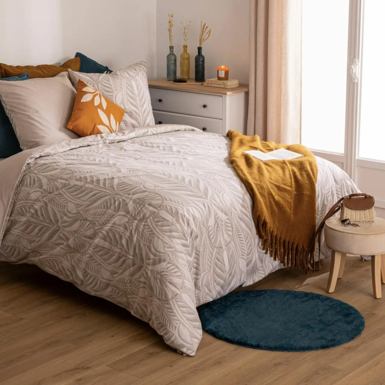 ATMOSPHERA Housse de couette et deux taies coton (240 x 220 cm) Nalh Beige New