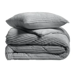 douceur d'intu017drieur Housse de couette et deux taies d'oreiller flanelle (240 x 220 cm) Veloutea Gris Anthracite Best